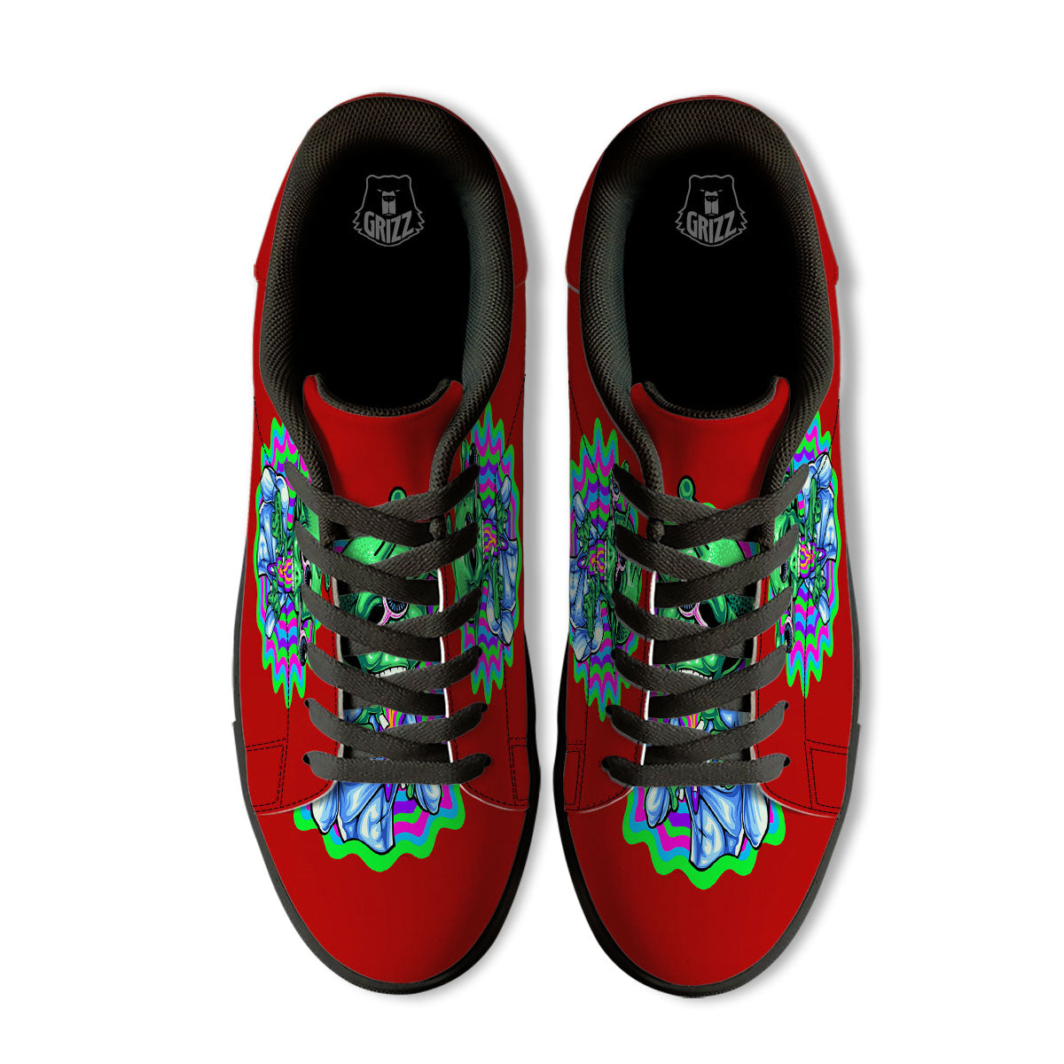 Trippy Alien Crazy Print Black Low Top Sneakers-grizzshop