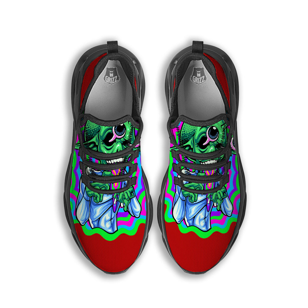 Trippy Alien Crazy Print Black Running Shoes-grizzshop