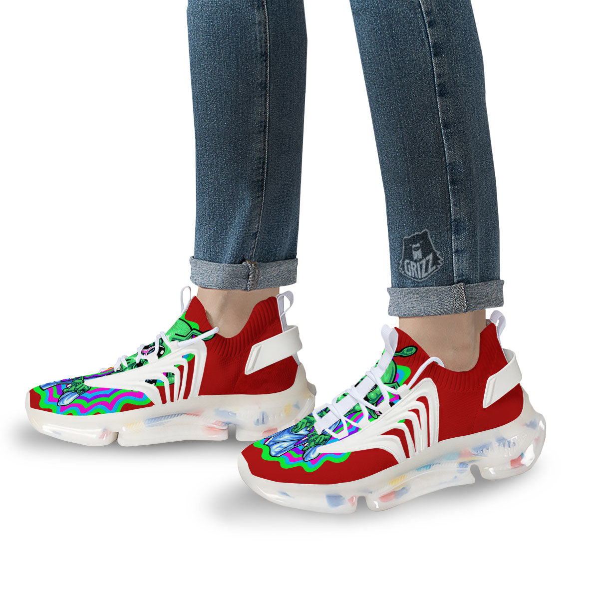 Trippy Alien Crazy Print White Gym Shoes-grizzshop