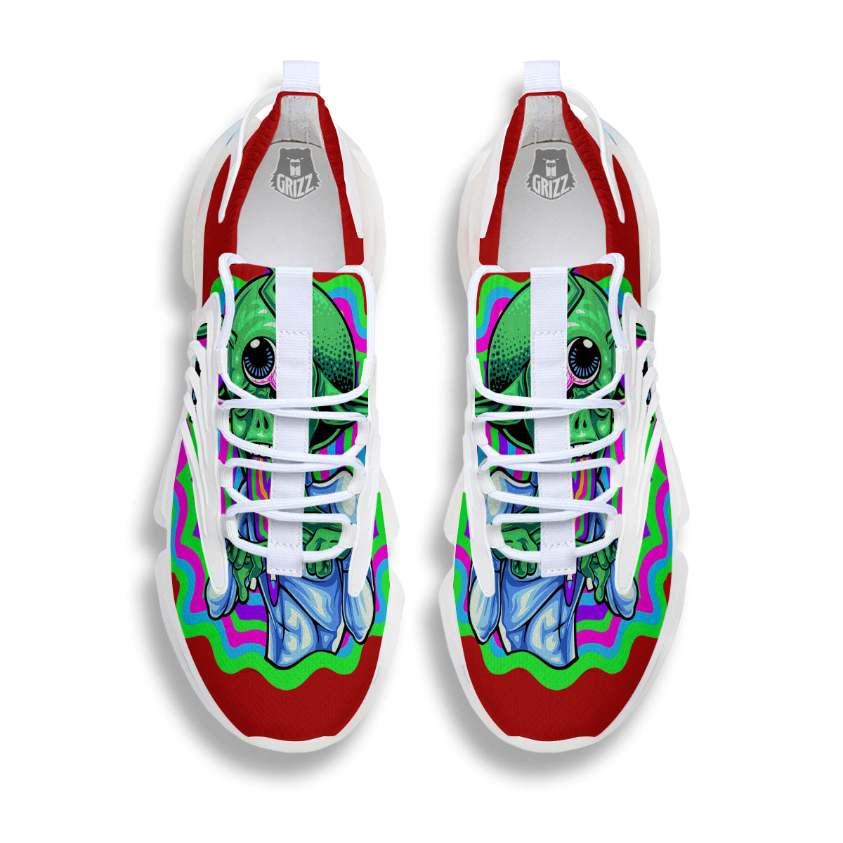 Trippy Alien Crazy Print White Gym Shoes-grizzshop