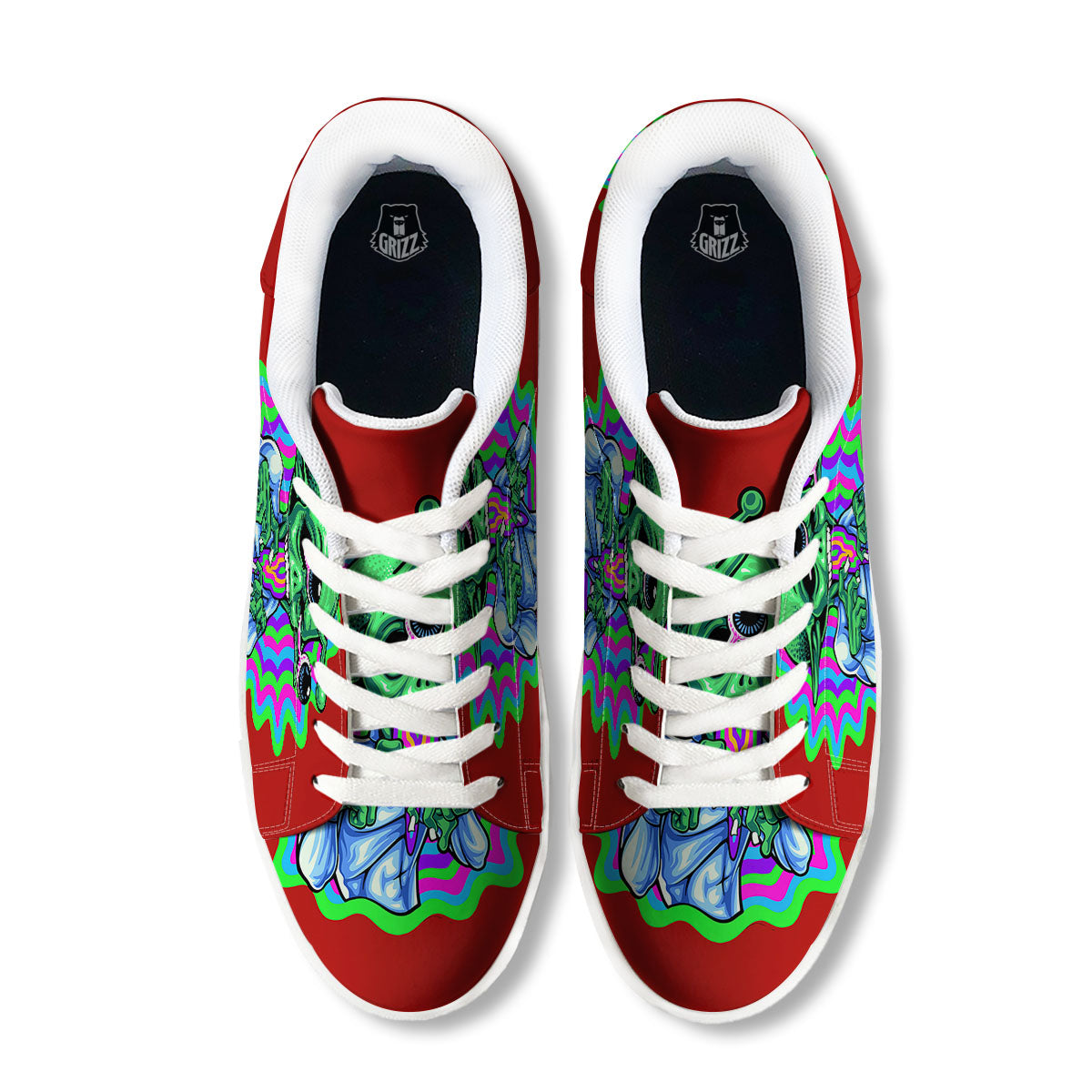 Trippy Alien Crazy Print White Low Top Sneakers-grizzshop