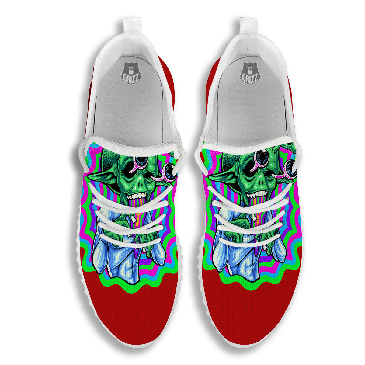 Trippy Alien Crazy Print White Walking Shoes-grizzshop