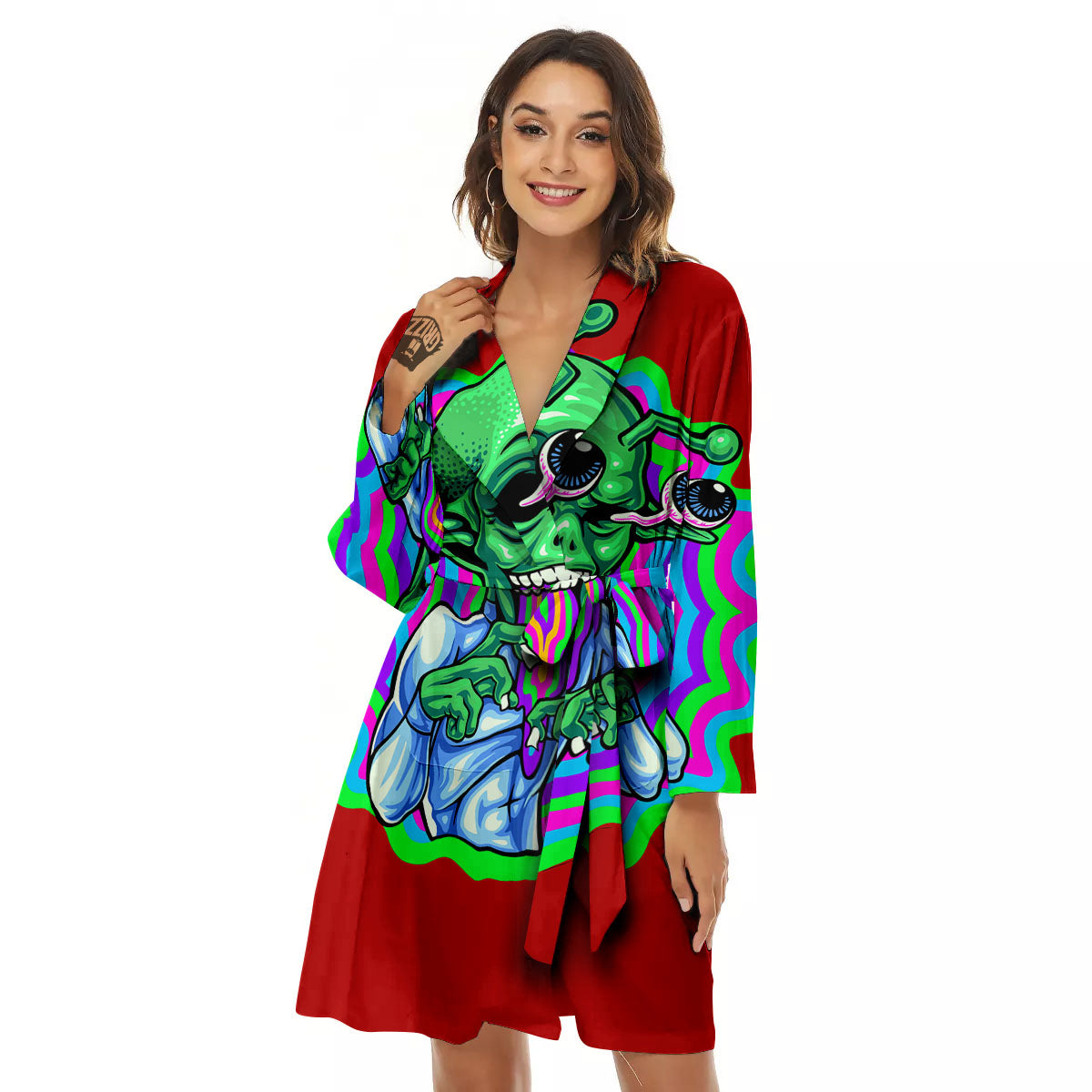 Trippy Alien Crazy Print Women's Robe-grizzshop