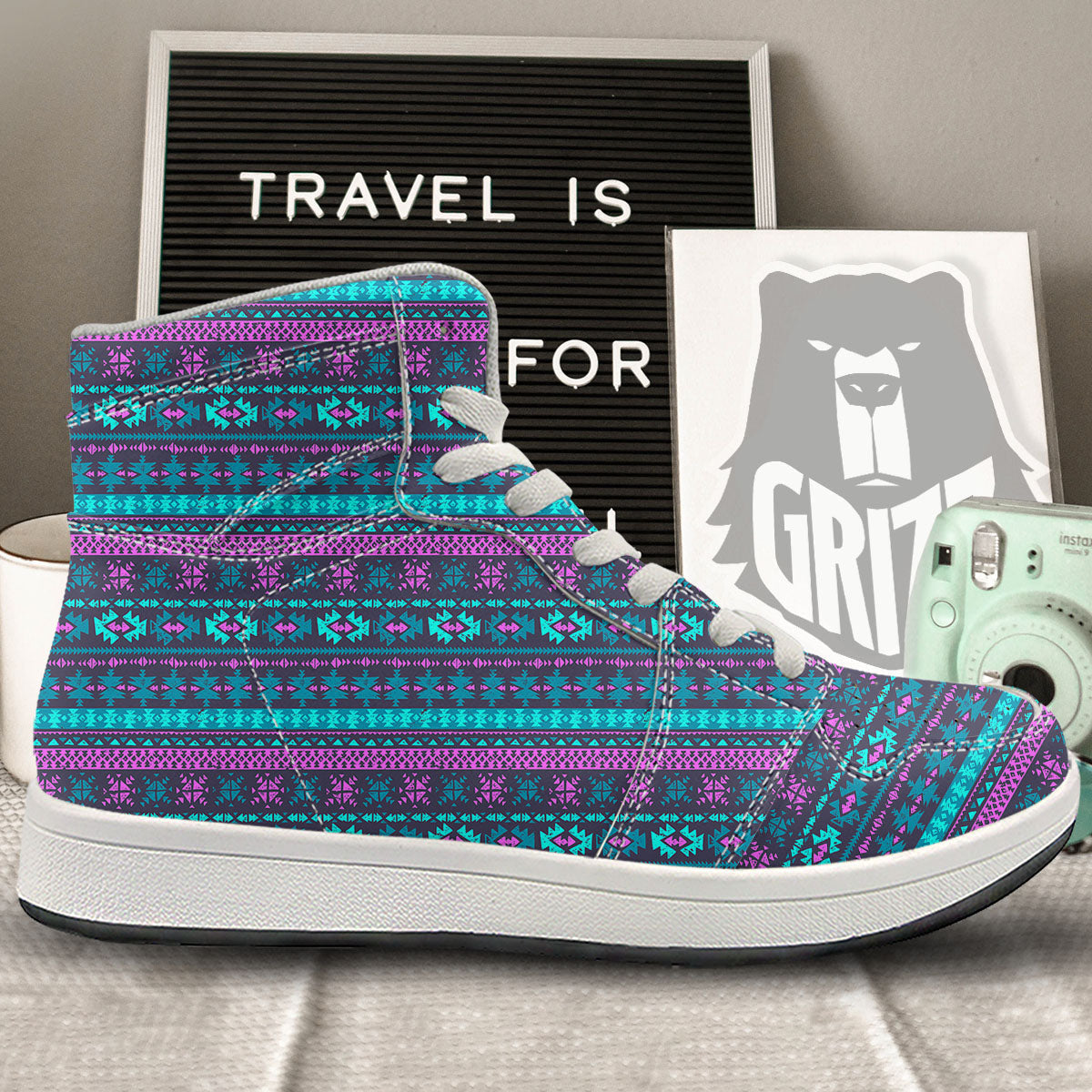 Trippy Ethnic Aztec Print High Top Sneakers-grizzshop