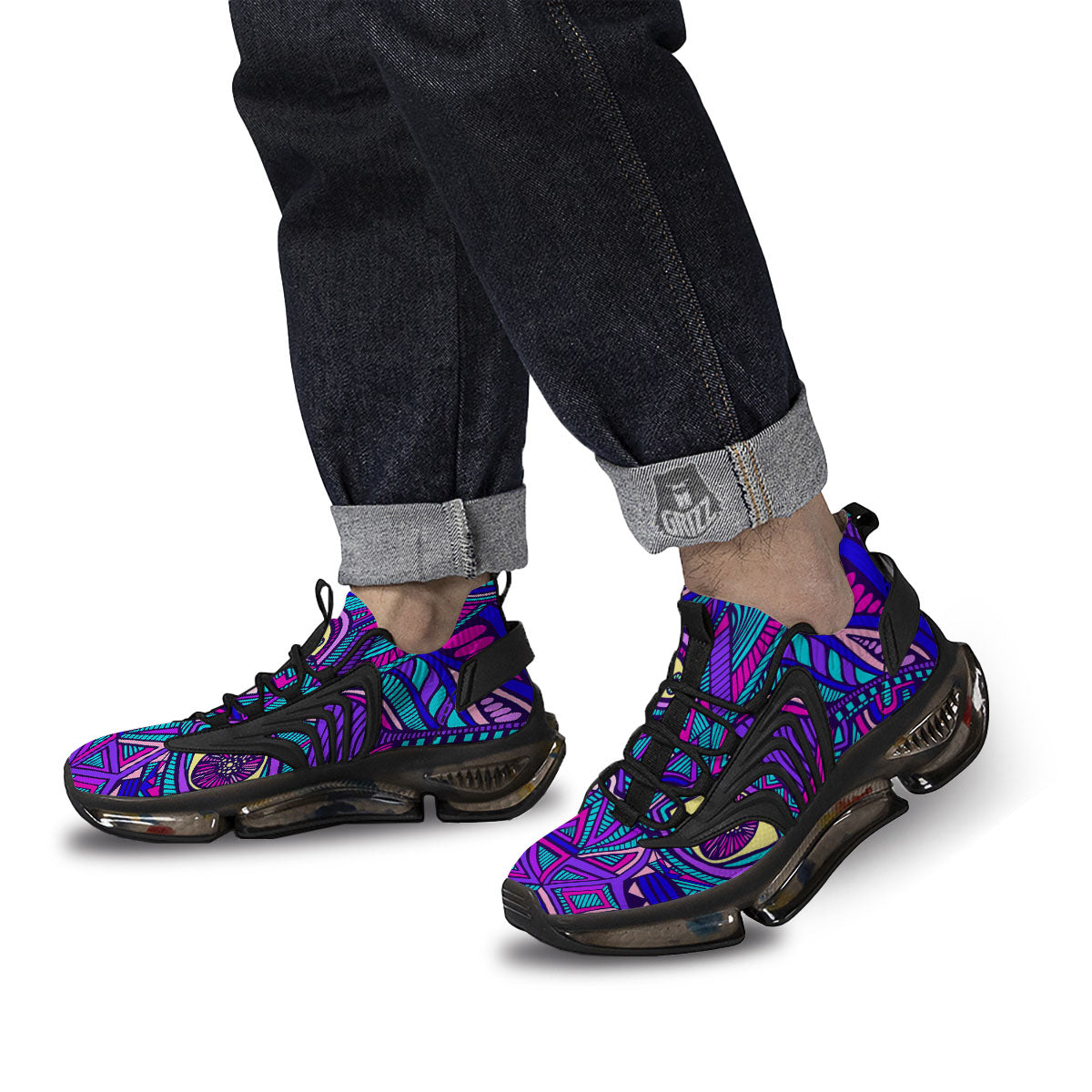 Trippy Ethnic Psychedelic Print Black Gym Shoes-grizzshop
