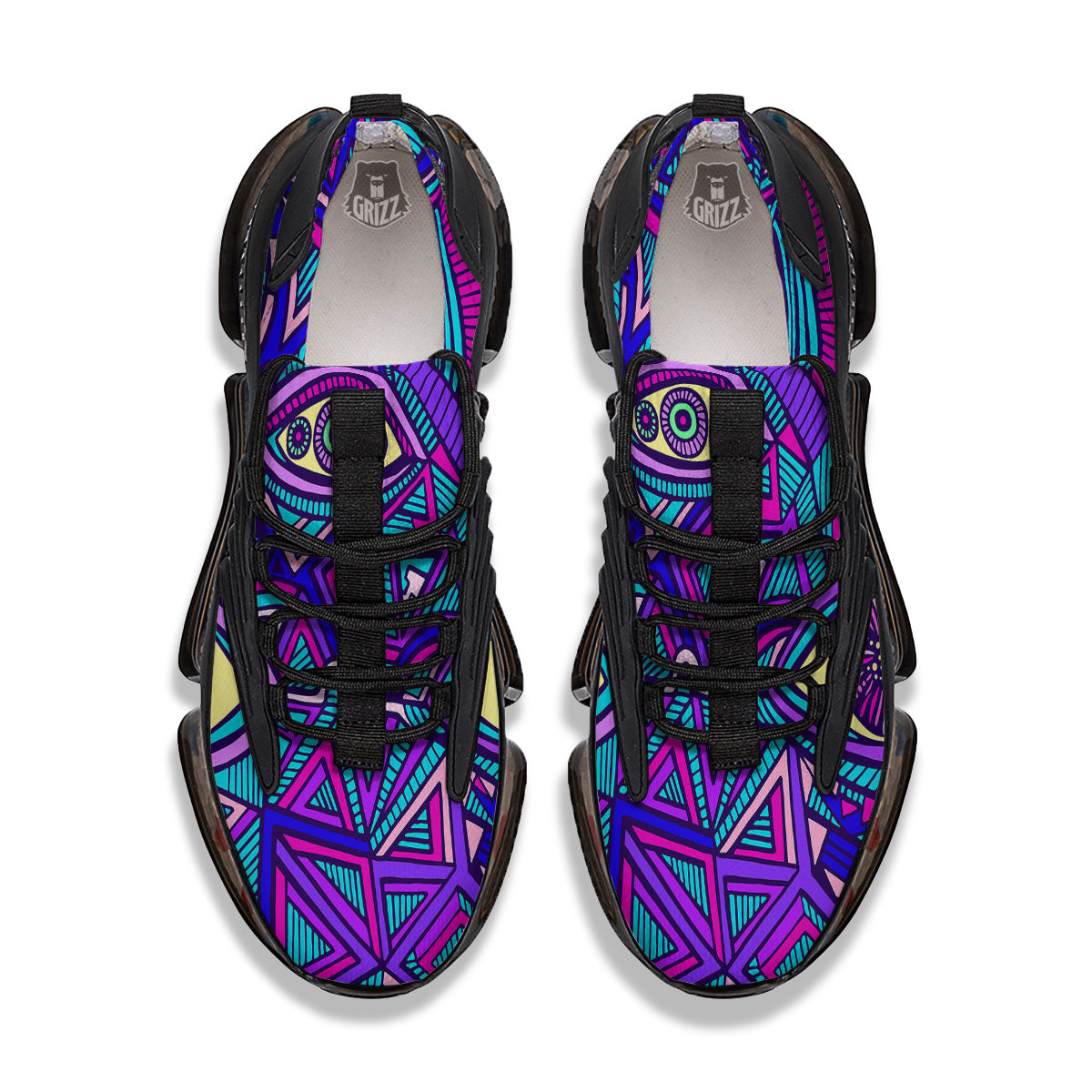 Trippy Ethnic Psychedelic Print Black Gym Shoes-grizzshop