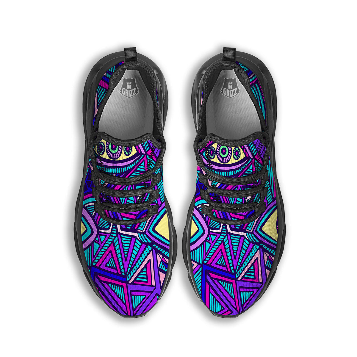Trippy Ethnic Psychedelic Print Black Running Shoes-grizzshop