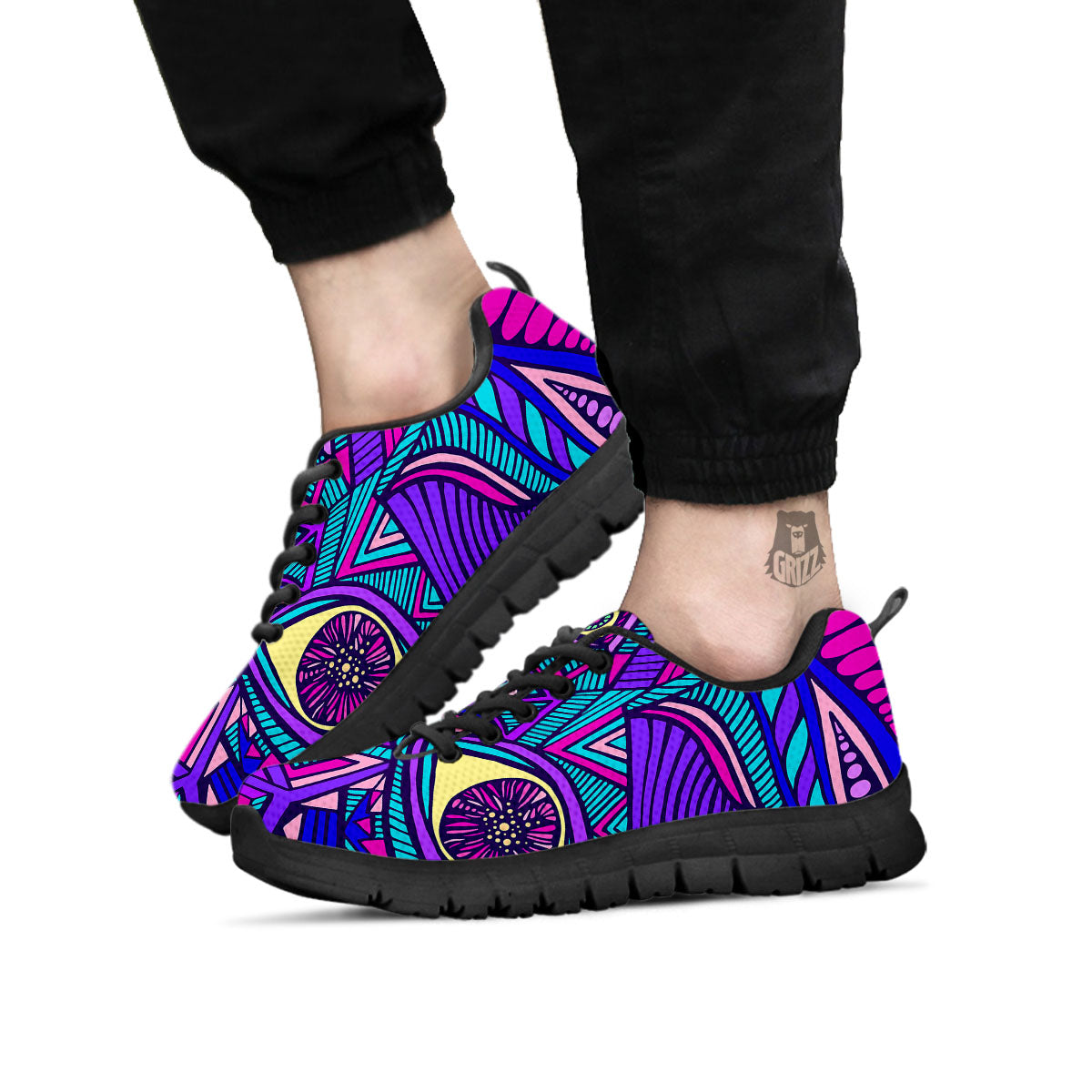 Trippy Ethnic Psychedelic Print Black Sneaker-grizzshop