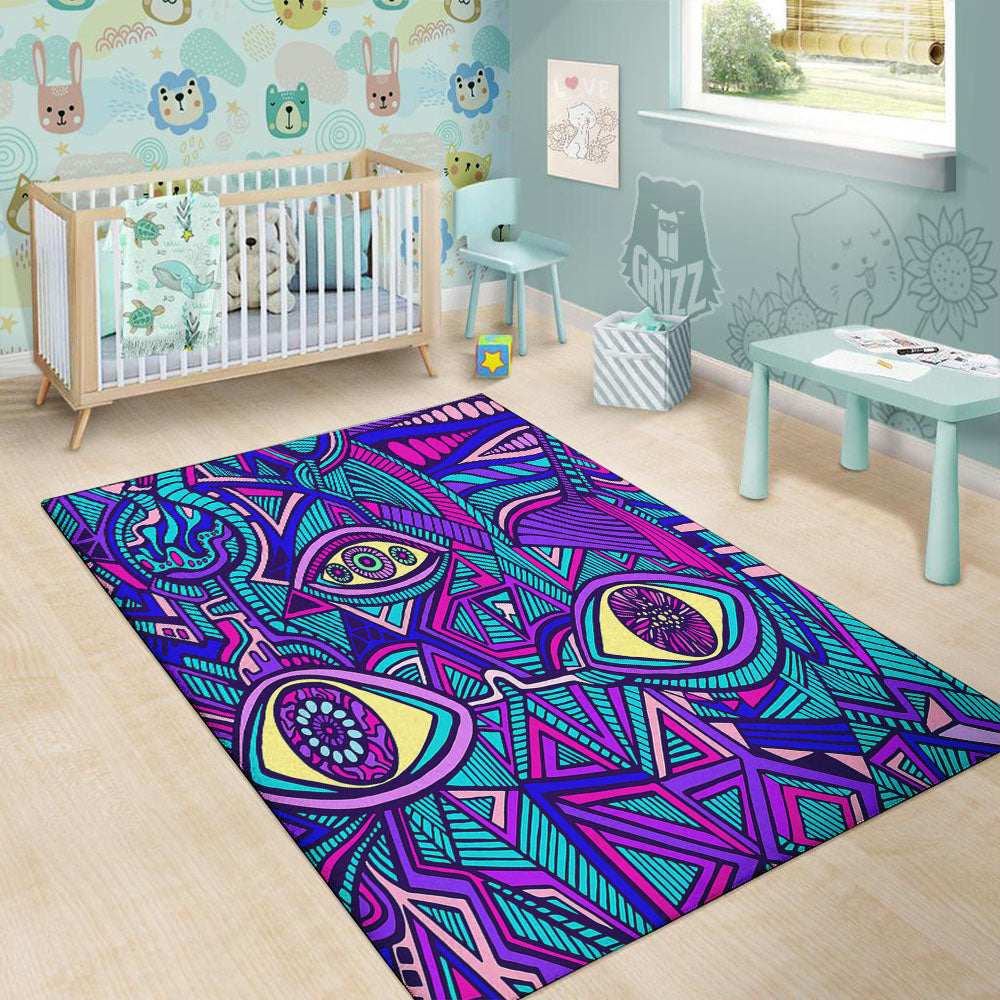 Trippy Ethnic Psychedelic Print Floor Mat-grizzshop