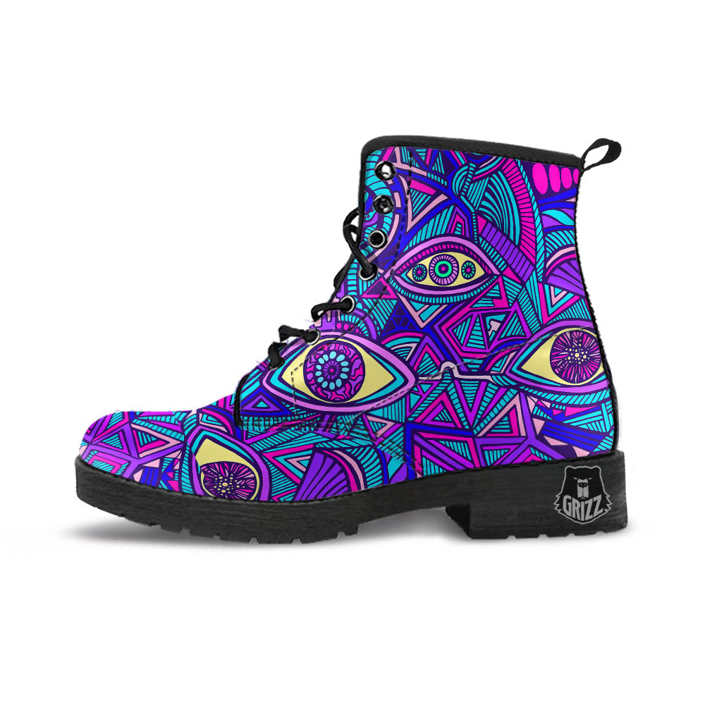 Trippy Ethnic Psychedelic Print Leather Boots-grizzshop
