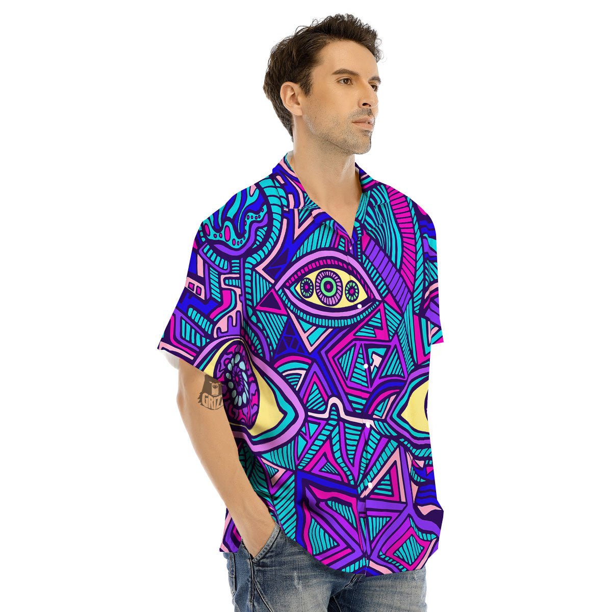 Trippy Ethnic Psychedelic Print Men's Hawaiian Shirt-grizzshop