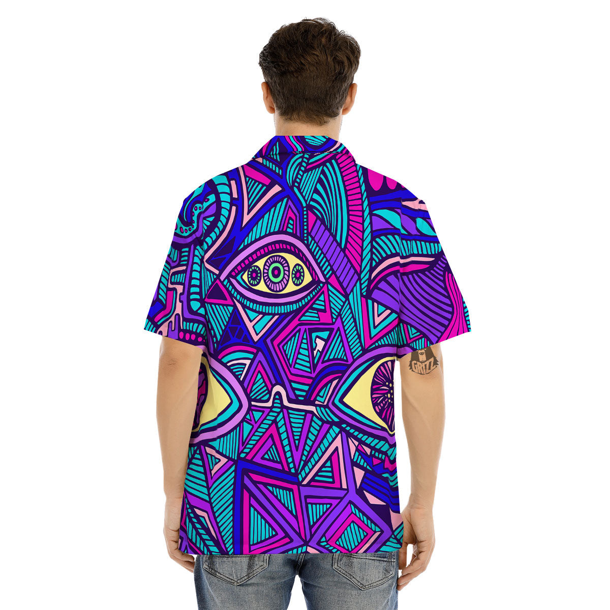 Trippy Ethnic Psychedelic Print Men's Hawaiian Shirt-grizzshop