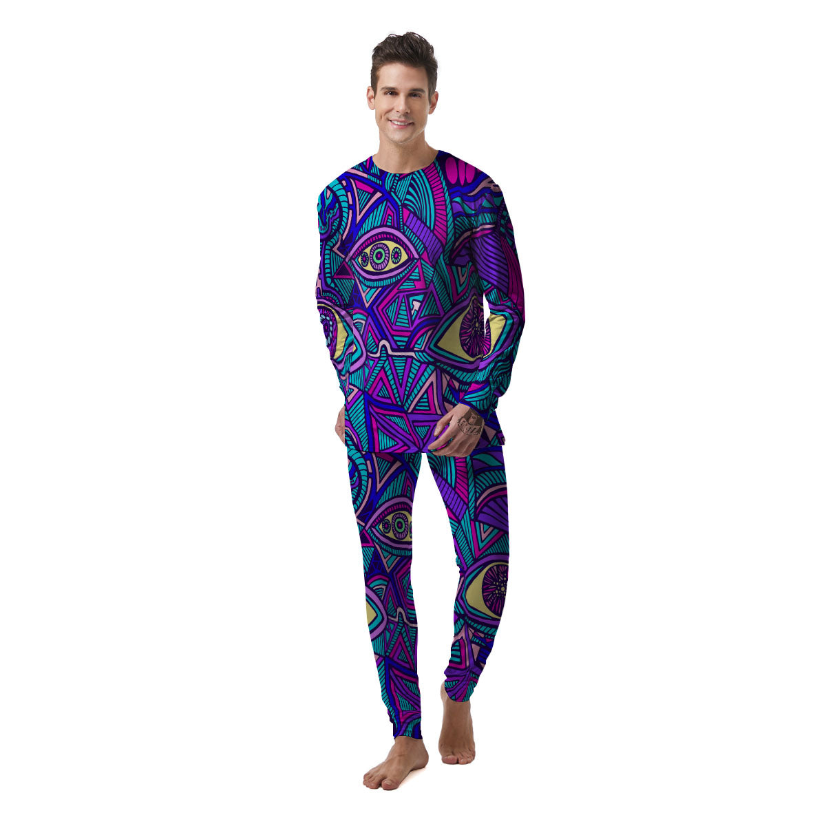 Trippy Ethnic Psychedelic Print Men's Pajamas-grizzshop
