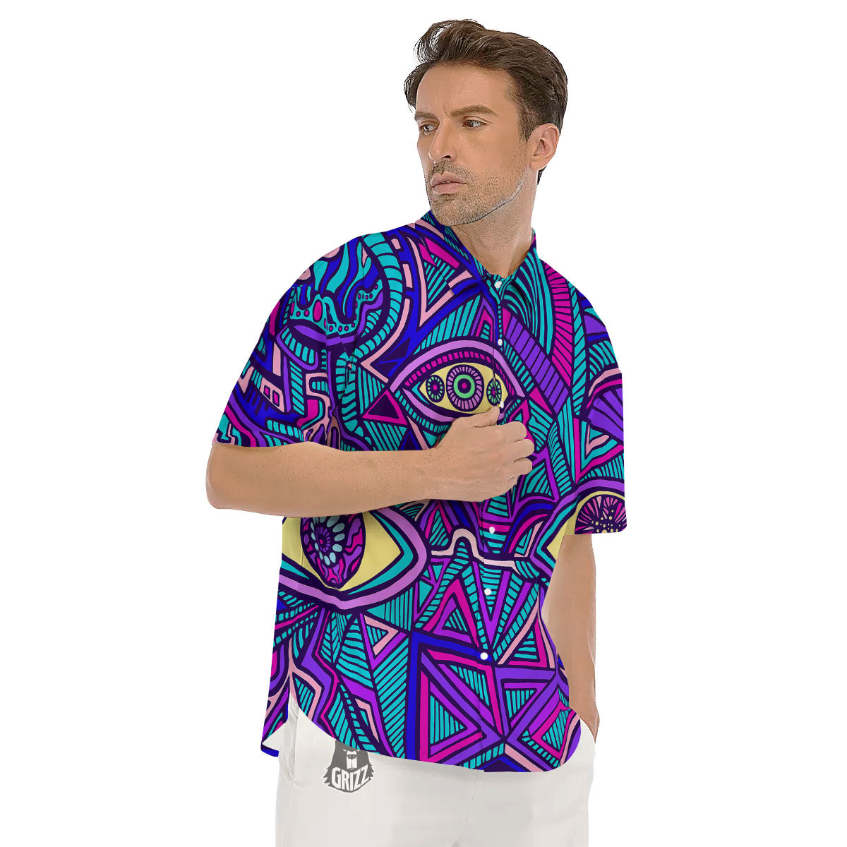 Trippy Ethnic Psychedelic Print Men's Short Sleeve Shirts-grizzshop