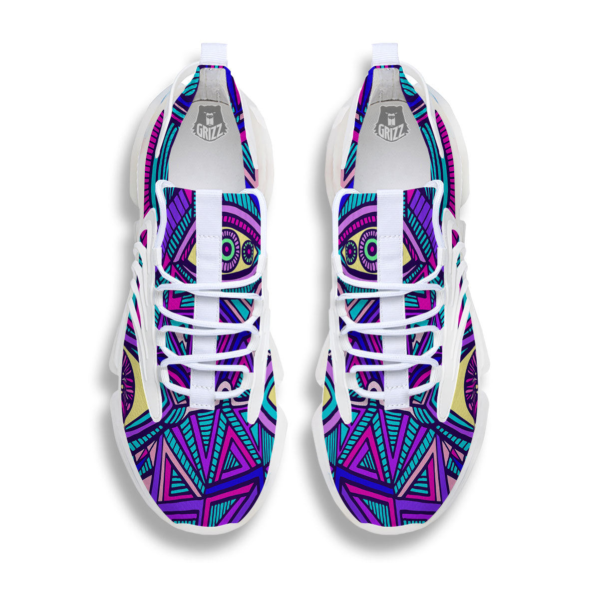 Trippy Ethnic Psychedelic Print White Gym Shoes-grizzshop