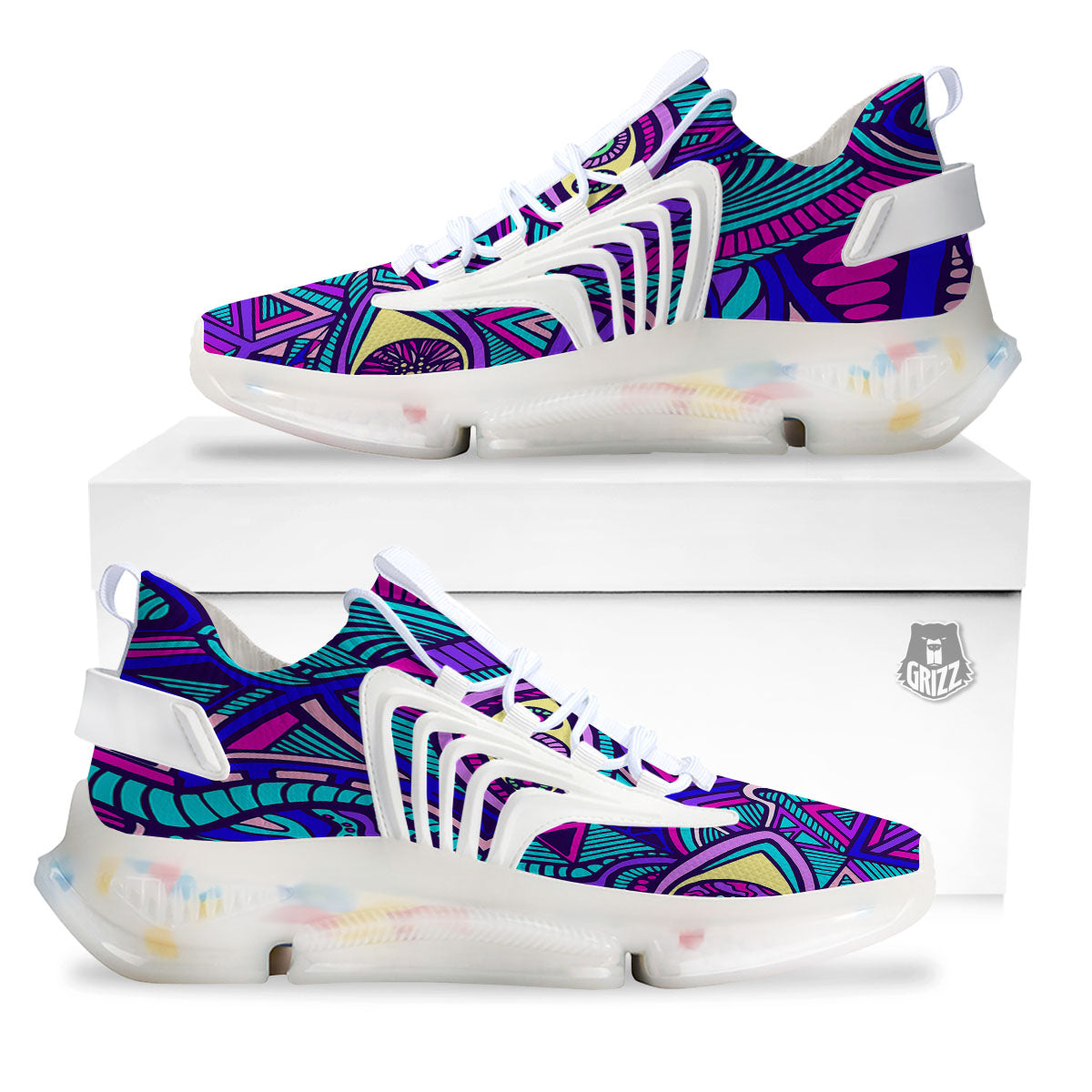 Trippy Ethnic Psychedelic Print White Gym Shoes-grizzshop