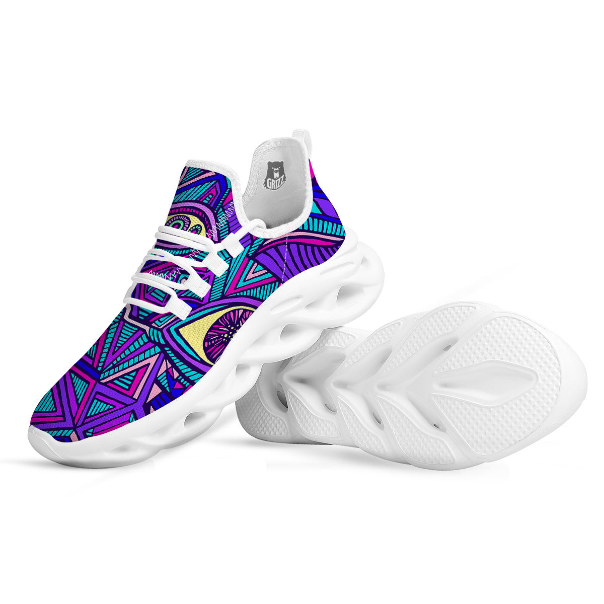 Trippy Ethnic Psychedelic Print White Running Shoes-grizzshop