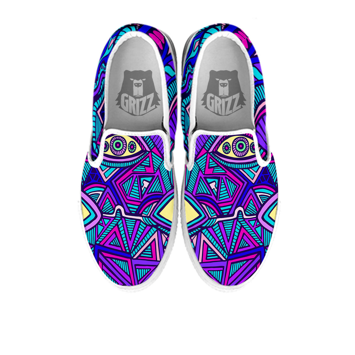 Trippy Ethnic Psychedelic Print White Slip On Shoes-grizzshop