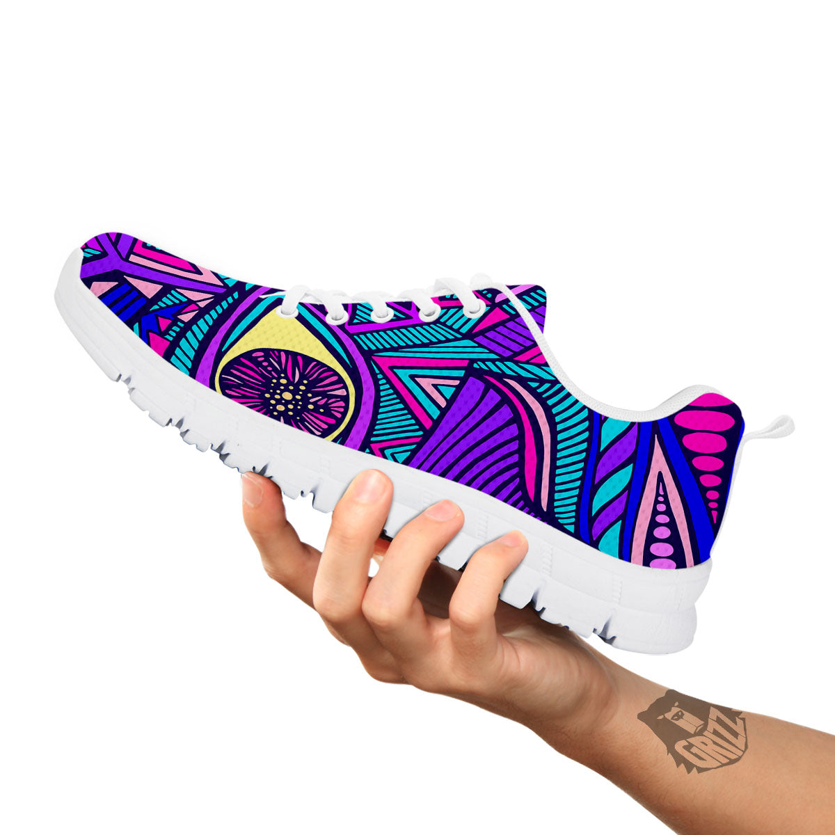 Trippy Ethnic Psychedelic Print White Sneaker-grizzshop