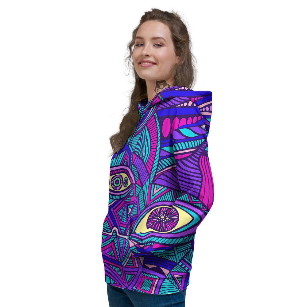 Trippy Ethnic Psychedelic Print Women's Hoodie-grizzshop