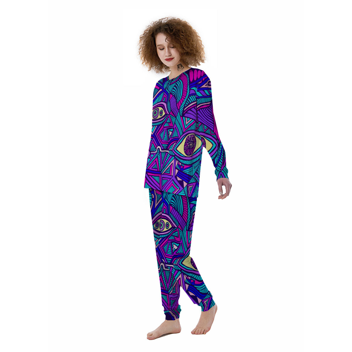 Trippy Ethnic Psychedelic Print Women's Pajamas-grizzshop