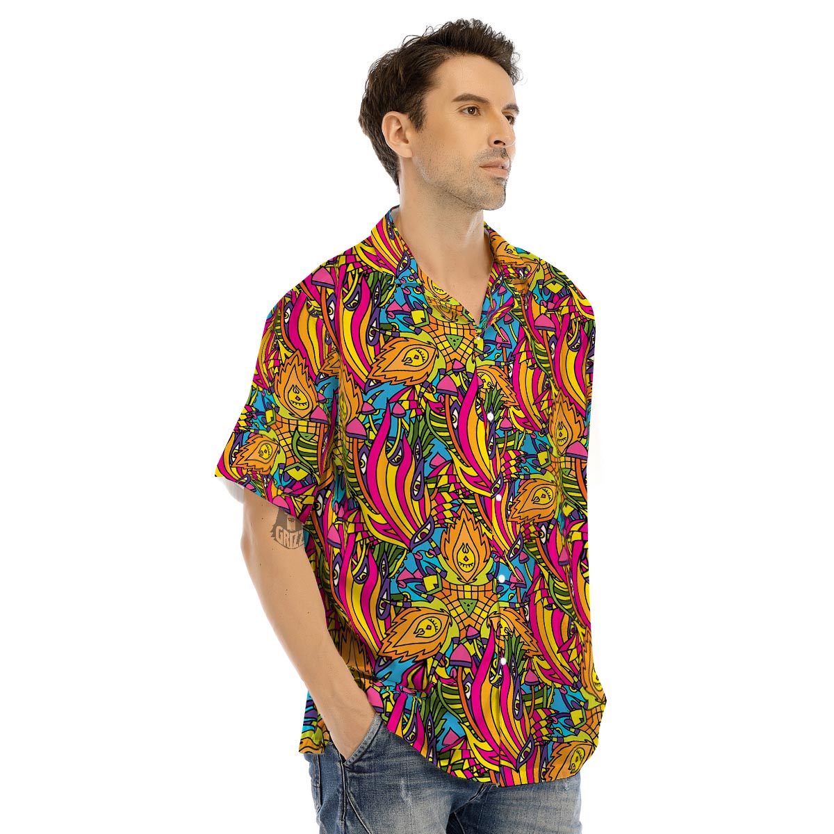 Trippy Hippie Flame Psychedelic Men’s Hawaiian Shirt-grizzshop