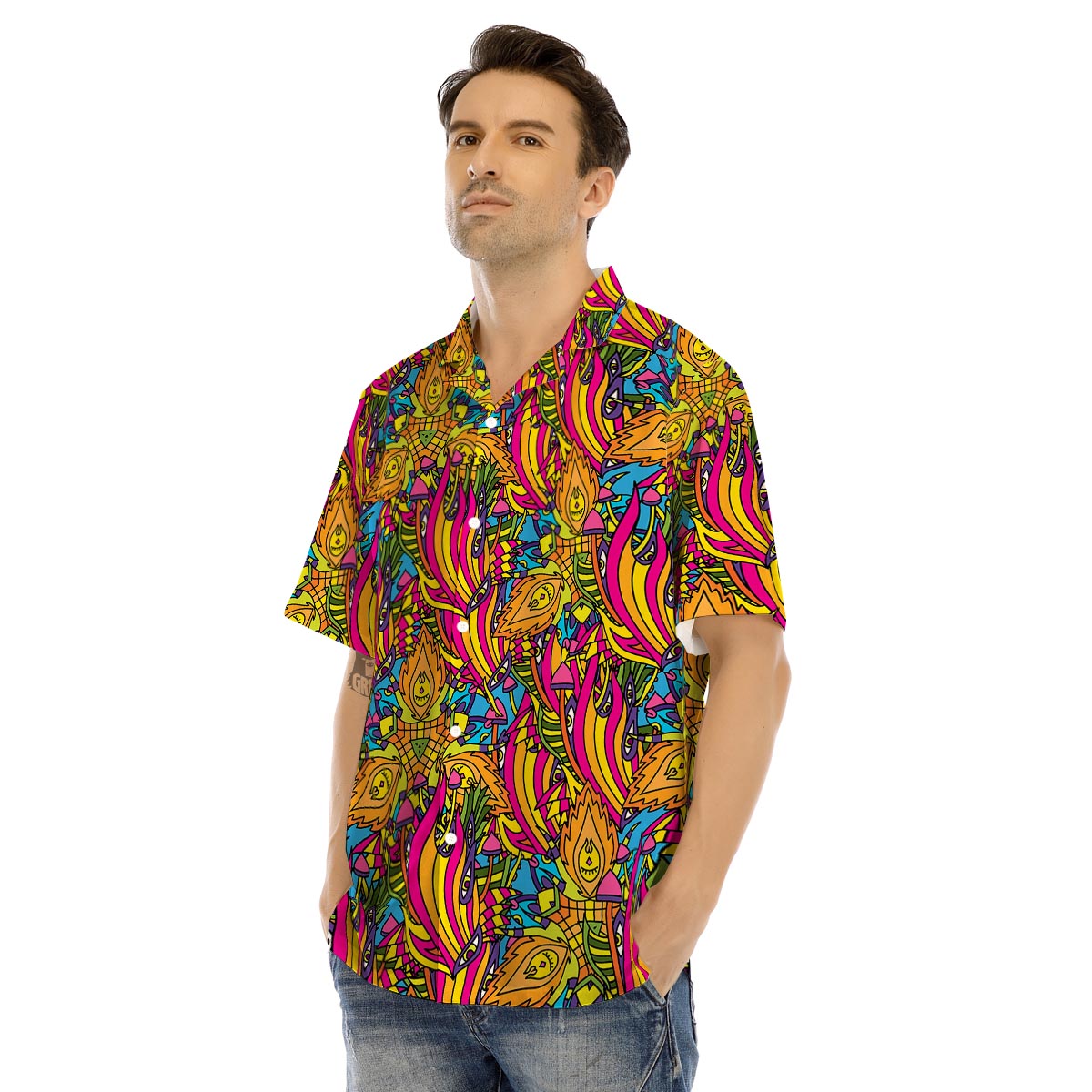 Trippy Hippie Flame Psychedelic Men’s Hawaiian Shirt-grizzshop