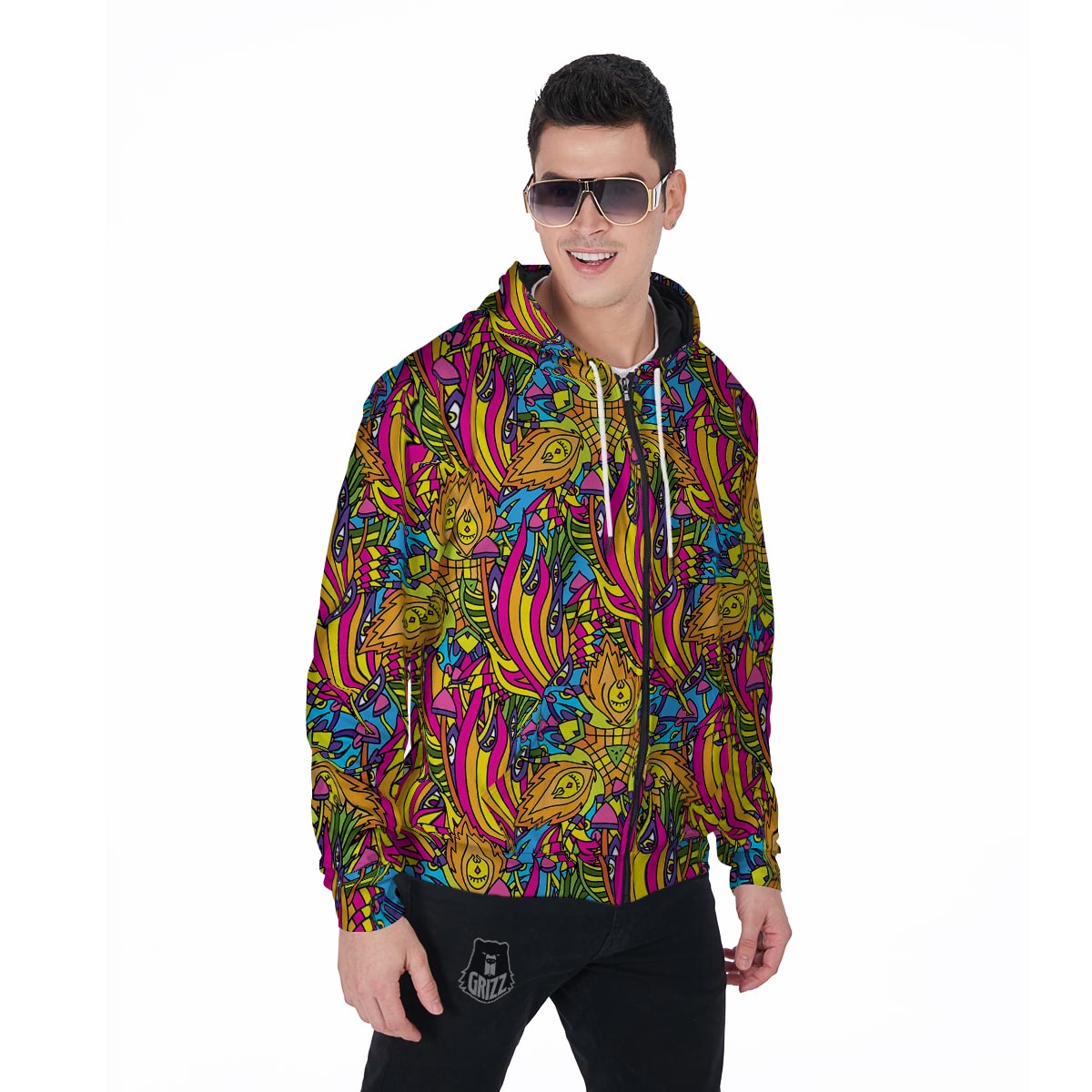 Trippy Hippie Flame Psychedelic Men's Zip Up Hoodie-grizzshop