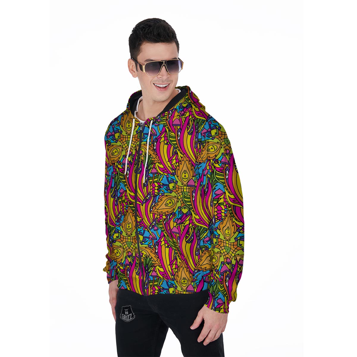 Trippy Hippie Flame Psychedelic Men's Zip Up Hoodie-grizzshop