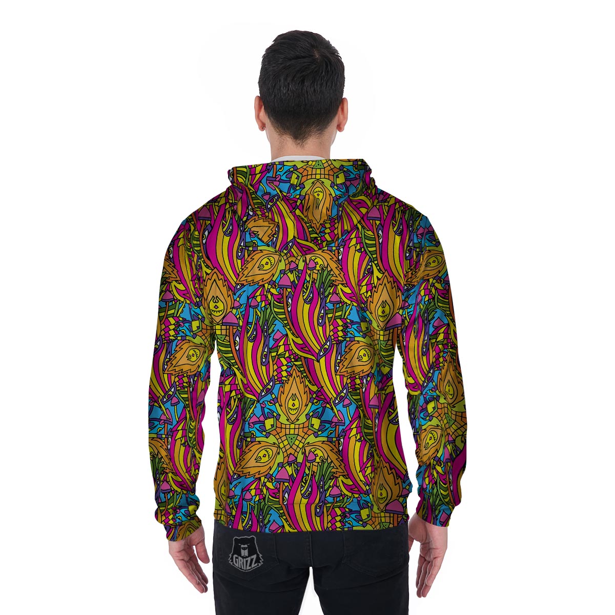 Trippy Hippie Flame Psychedelic Men's Zip Up Hoodie-grizzshop