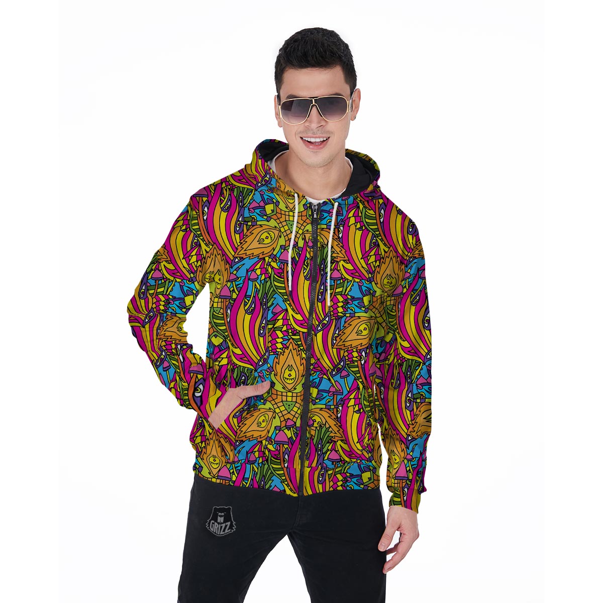 Trippy Hippie Flame Psychedelic Men's Zip Up Hoodie-grizzshop