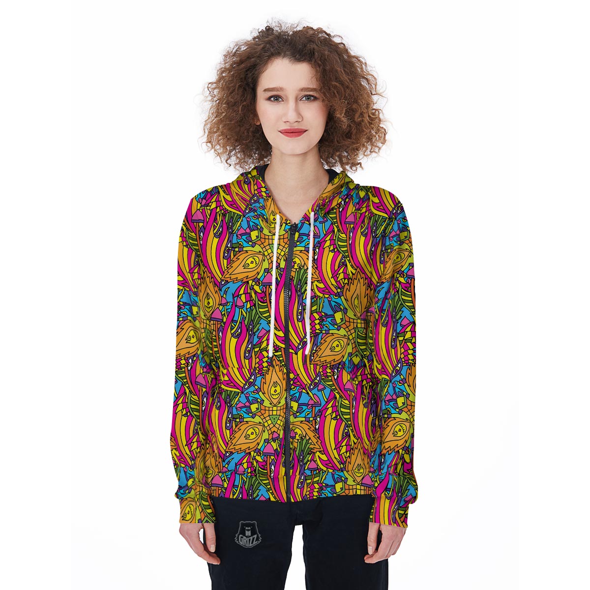 Trippy Hippie Flame Psychedelic Women's Zip Up Hoodie-grizzshop