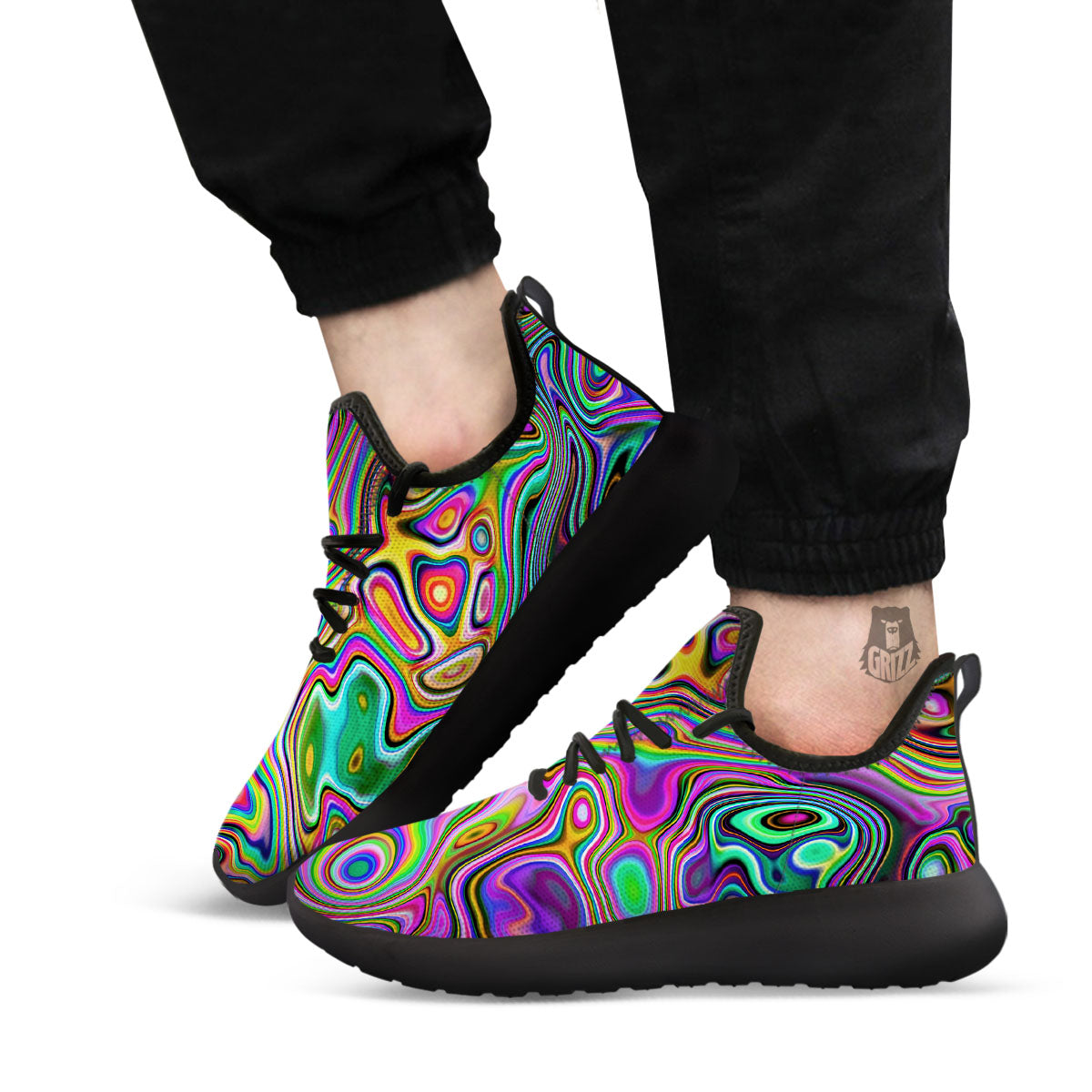 Trippy Liquid Holographic Print Black Athletic Shoes-grizzshop