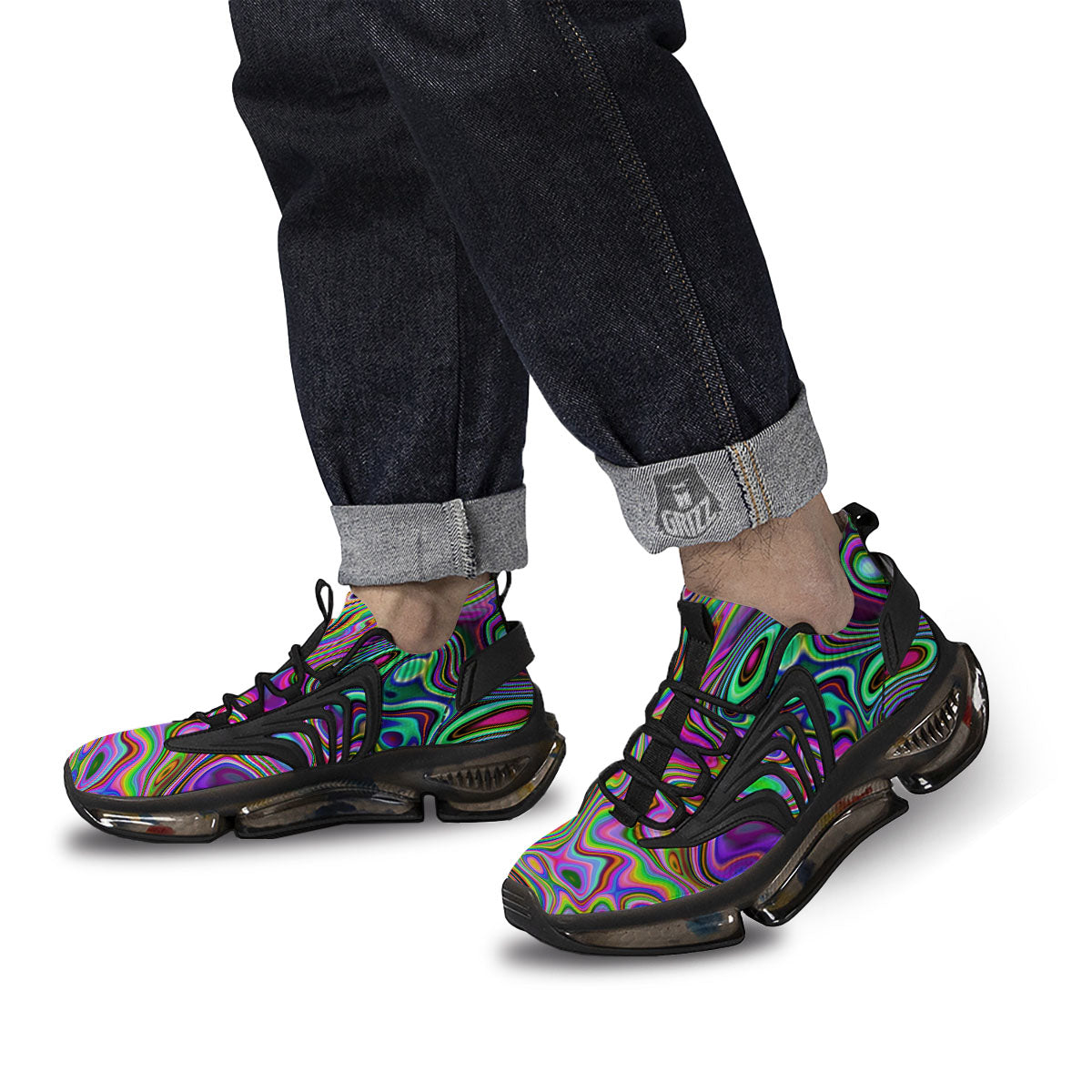 Trippy Liquid Holographic Print Black Gym Shoes-grizzshop