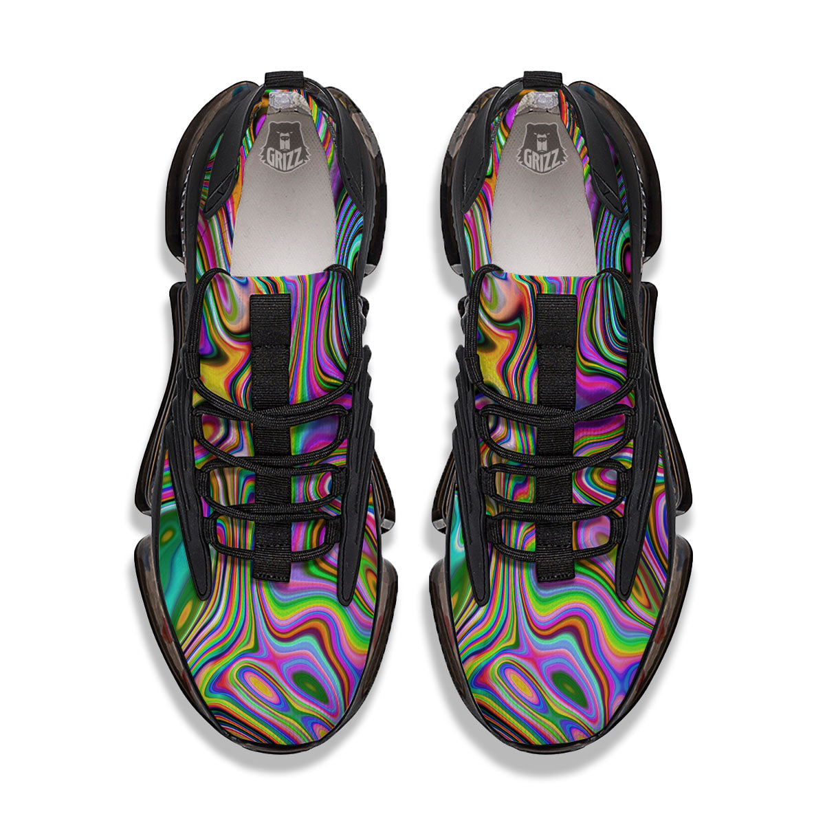 Trippy Liquid Holographic Print Black Gym Shoes-grizzshop