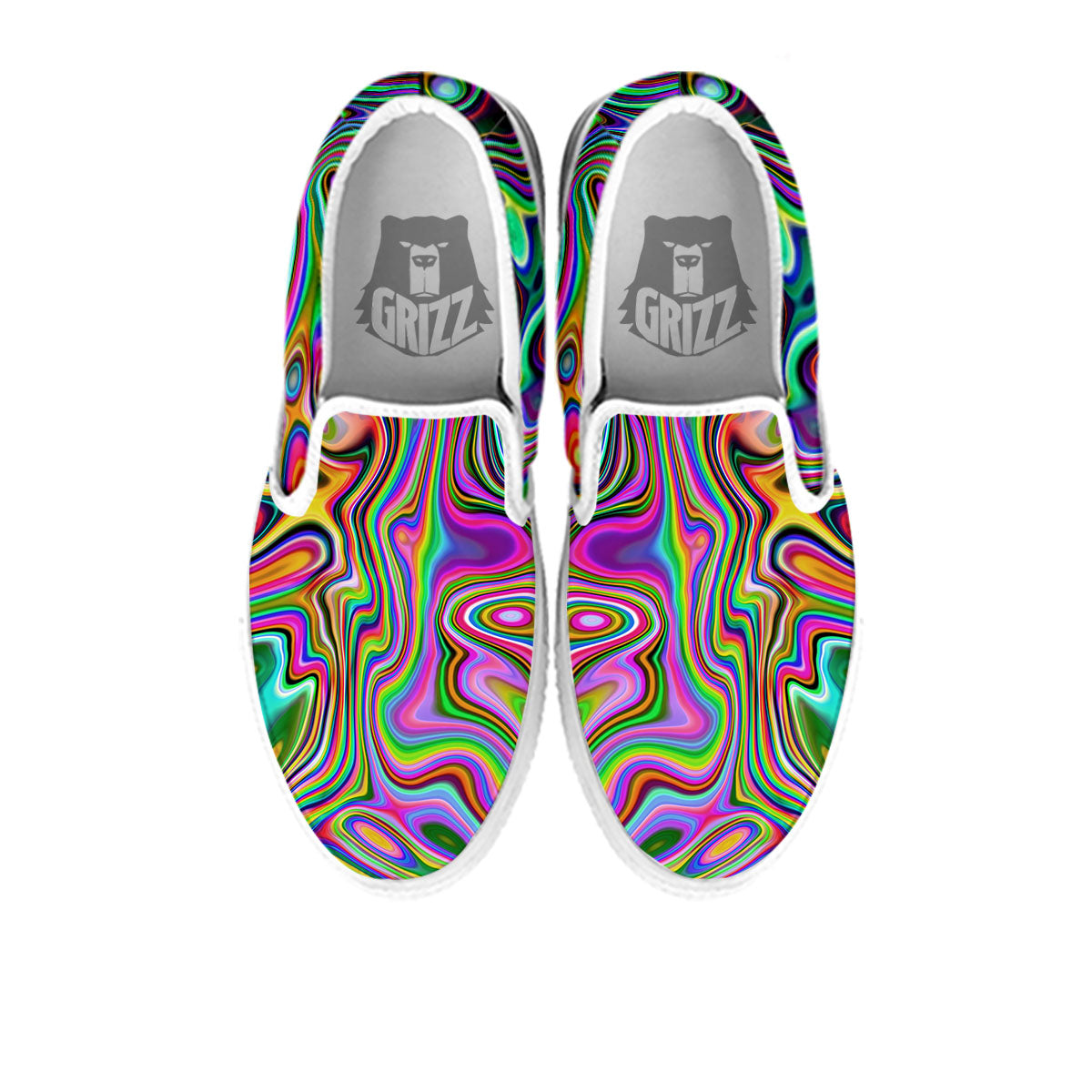 Trippy Liquid Holographic Print White Slip On Shoes-grizzshop