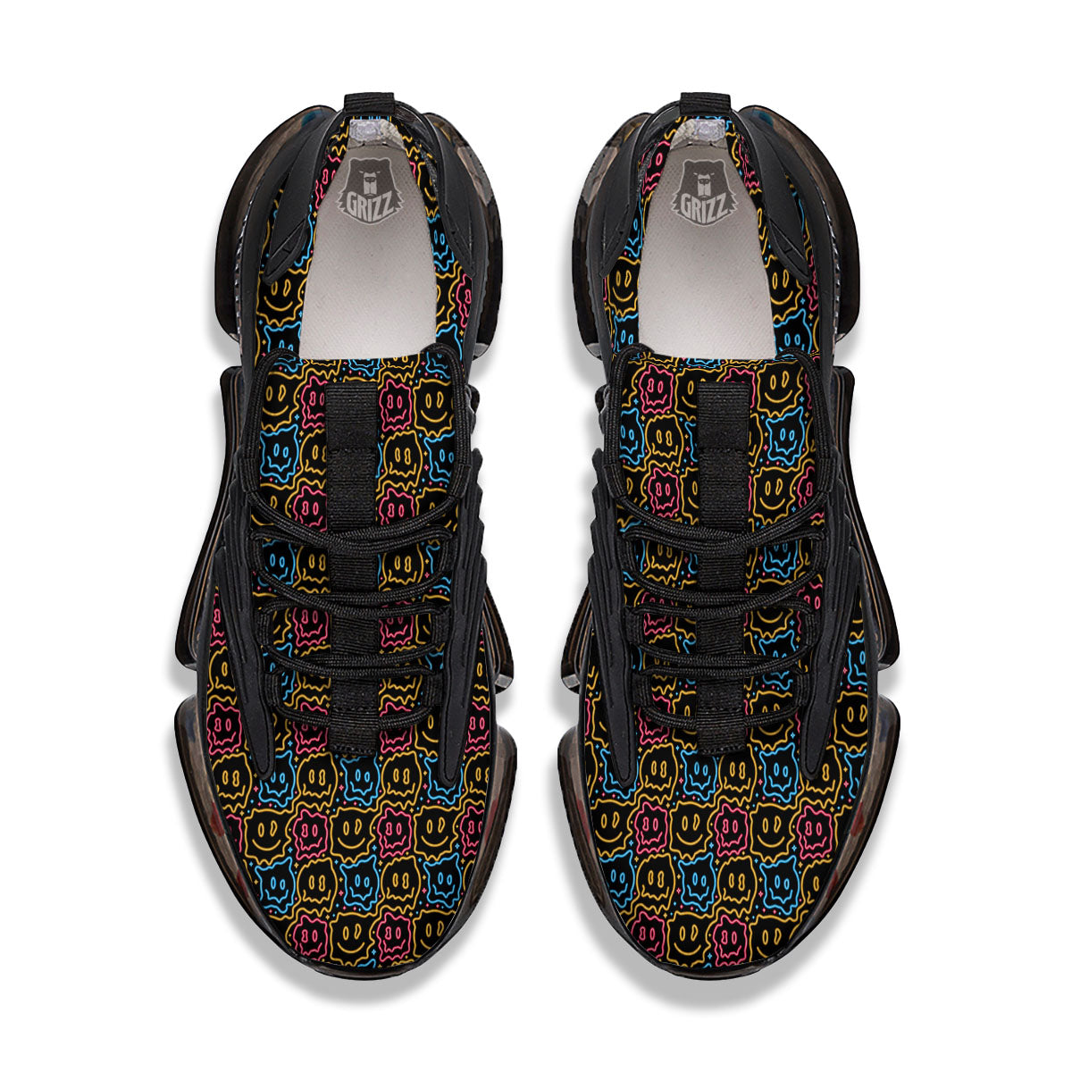 Trippy Neon Psychedelic Print Black Gym Shoes-grizzshop