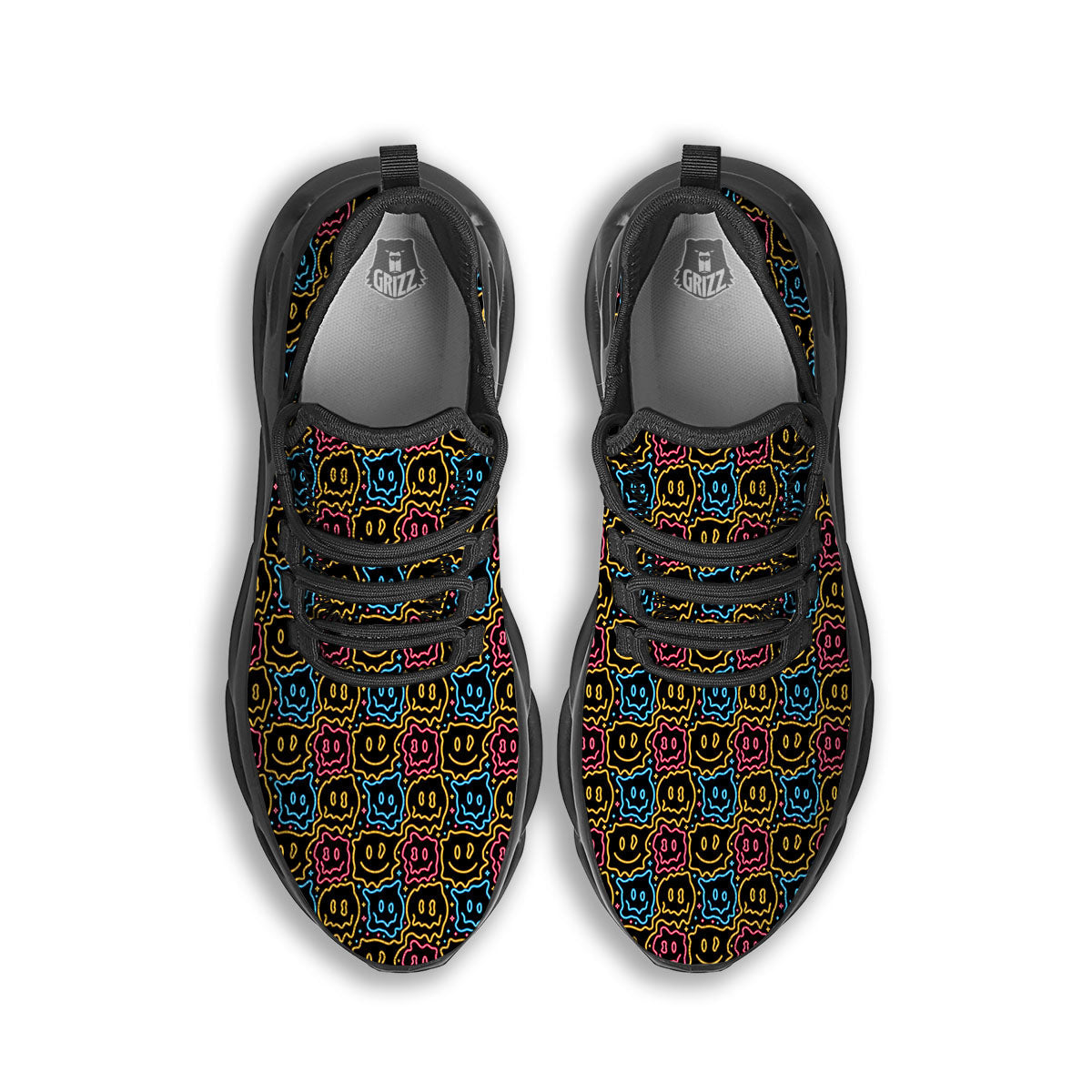 Trippy Neon Psychedelic Print Black Running Shoes-grizzshop