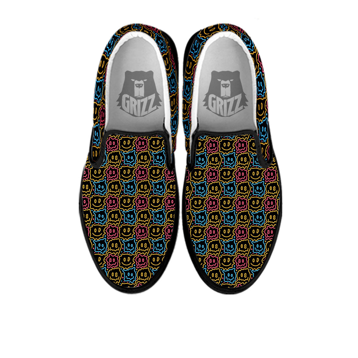 Trippy Neon Psychedelic Print Black Slip On Shoes-grizzshop
