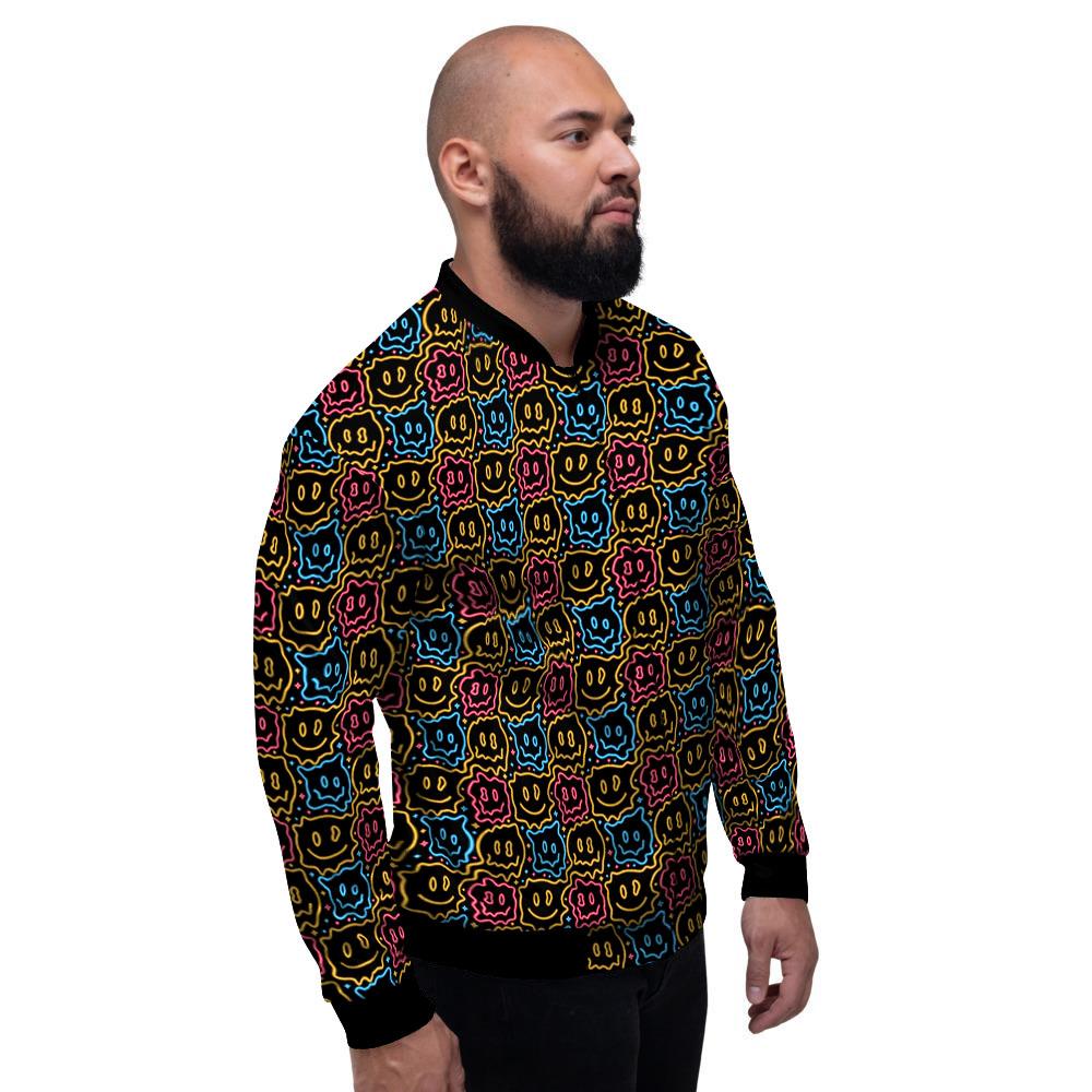 Trippy Neon Psychedelic Print Men's Bomber Jacket-grizzshop