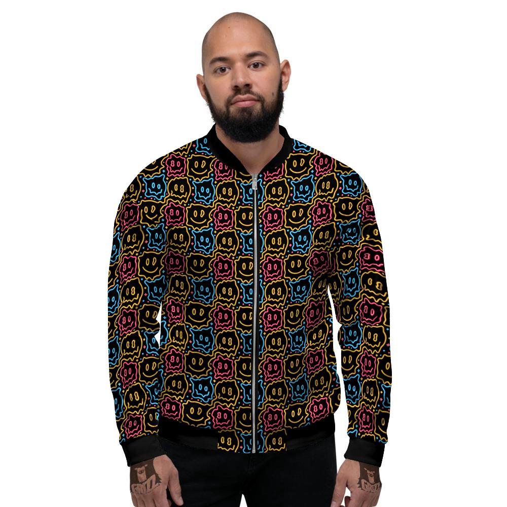 Trippy Neon Psychedelic Print Men's Bomber Jacket-grizzshop