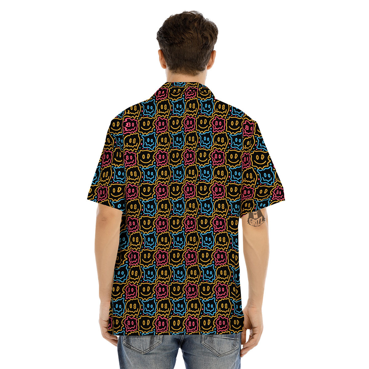 Trippy Neon Psychedelic Print Men's Hawaiian Shirt-grizzshop