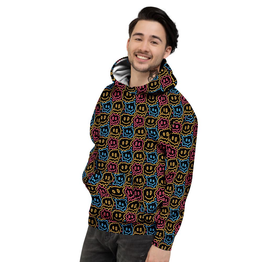 Trippy Neon Psychedelic Print Men's Hoodie-grizzshop