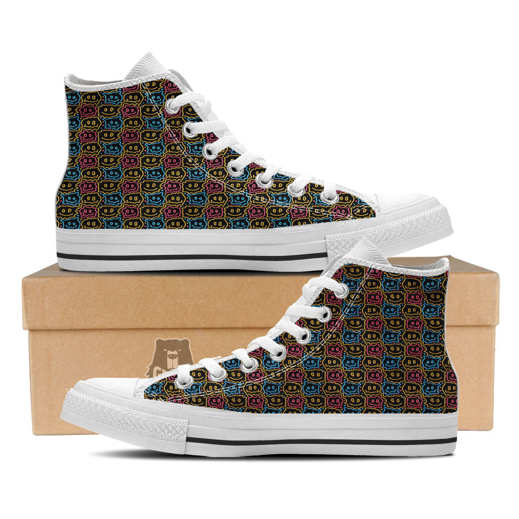 Trippy Neon Psychedelic Print White High Top Shoes-grizzshop