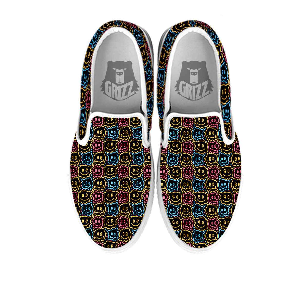 Trippy Neon Psychedelic Print White Slip On Shoes-grizzshop