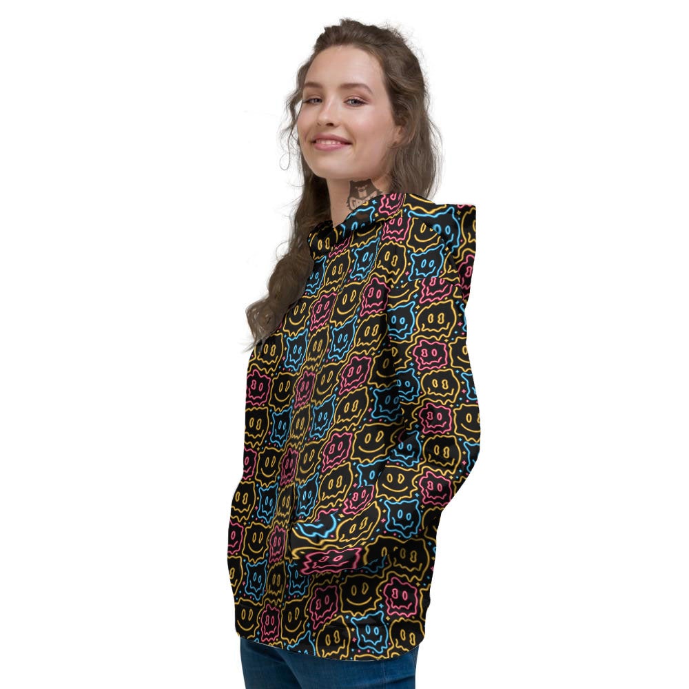 Trippy Neon Psychedelic Print Women's Hoodie-grizzshop