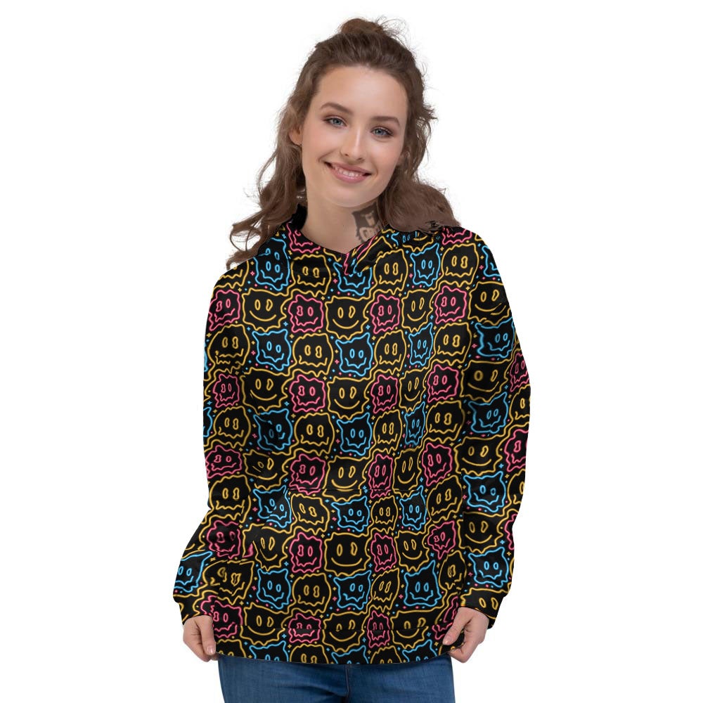 Trippy Neon Psychedelic Print Women's Hoodie-grizzshop