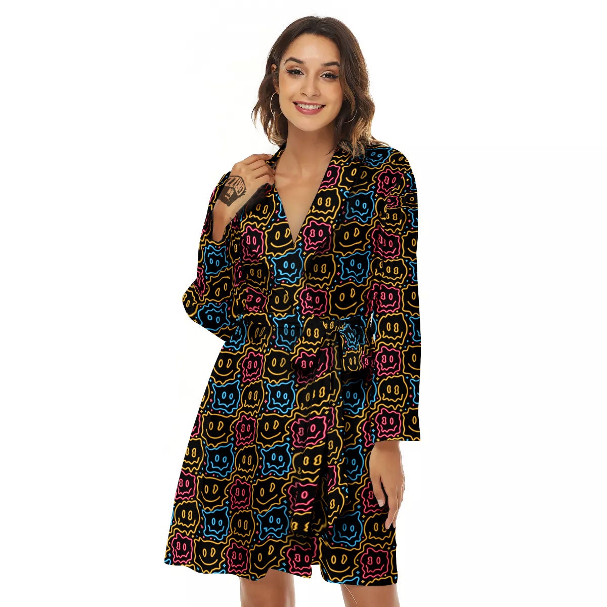 Trippy Neon Psychedelic Print Women's Robe-grizzshop