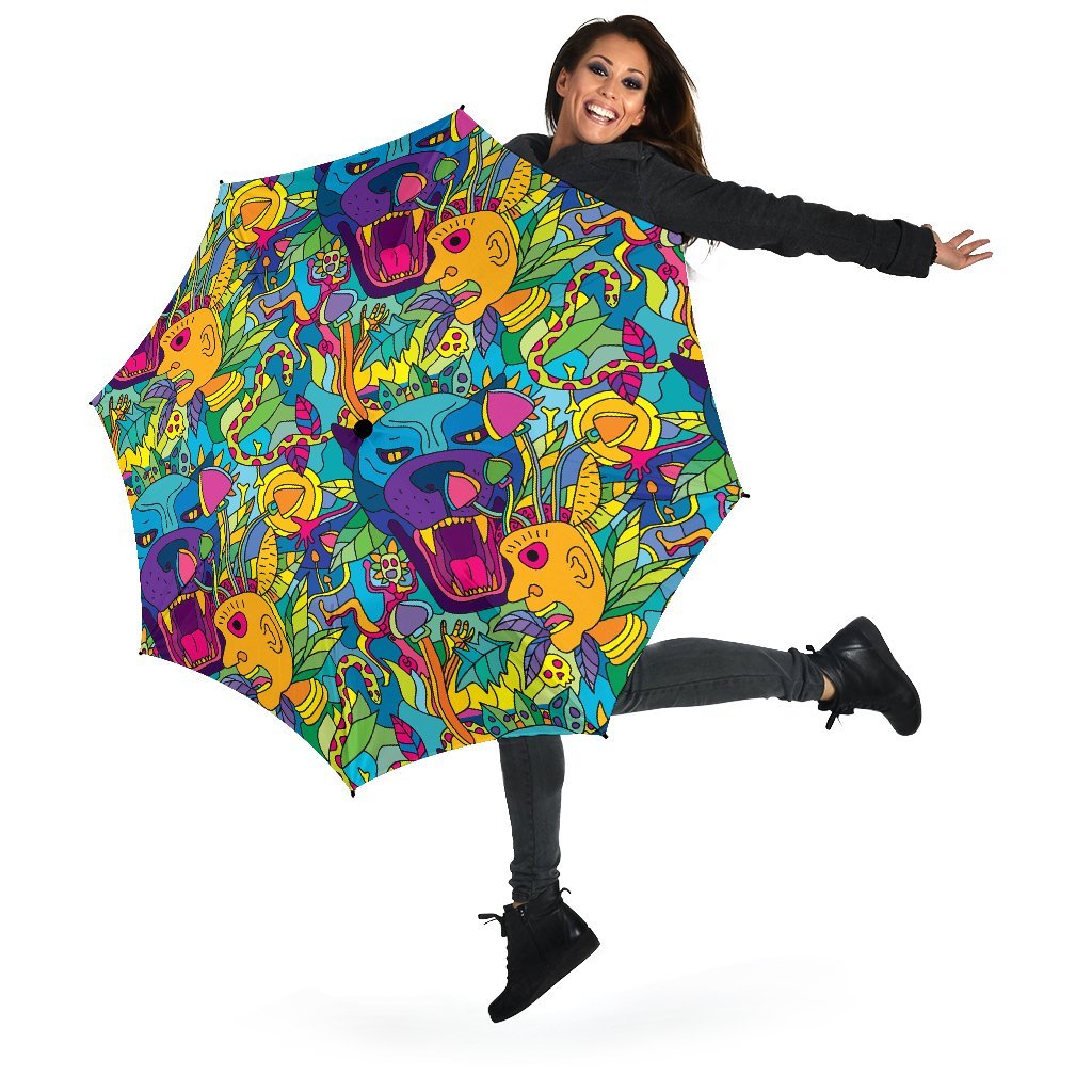 Trippy Pattern Print Automatic Foldable Umbrella-grizzshop