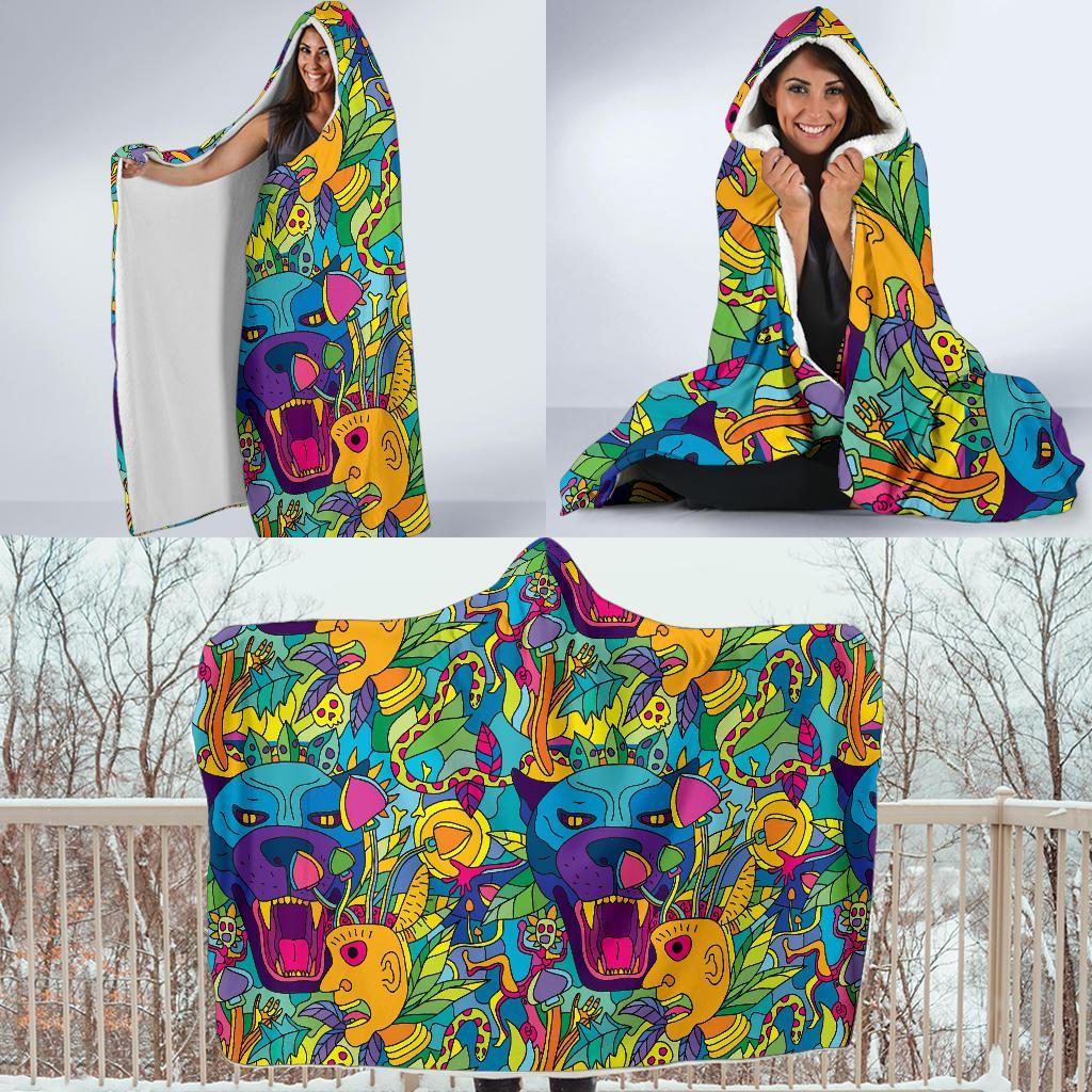 Trippy Pattern Print Hooded Blanket-grizzshop